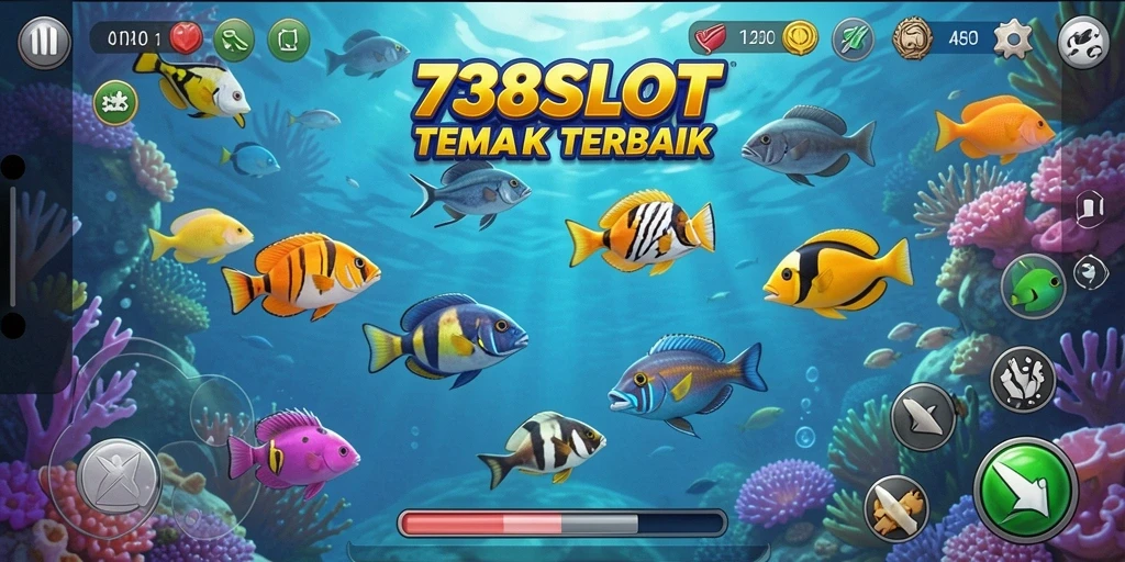 Tampilan gameplay <strong>738SLOT</strong> yang mendebarkan dengan aksi menangkap ikan.