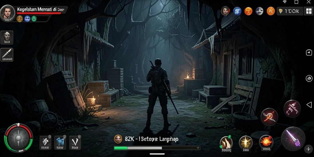 Screenshot gameplay 8ZK menampilkan suasana menakutkan yang mendebarkan.