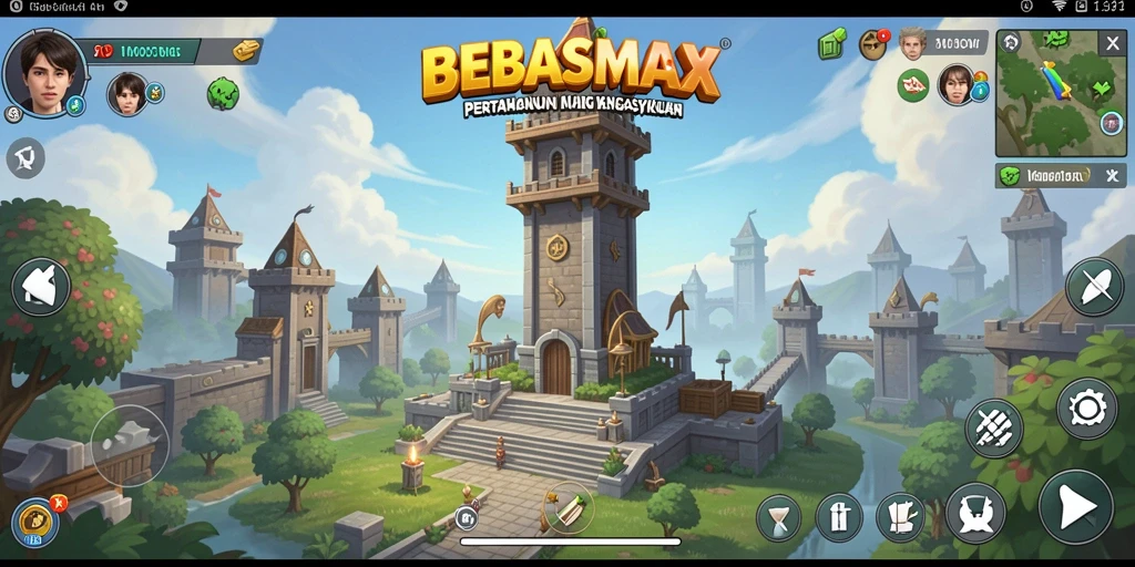 Tangkapan layar BEBASMAX menampilkan aksi pertahanan menara yang intens dan strategis.