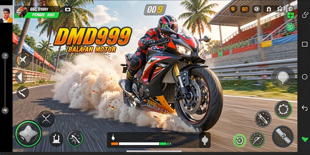 Gameplay intens dalam DMD999 dengan balapan motor yang mendebarkan.