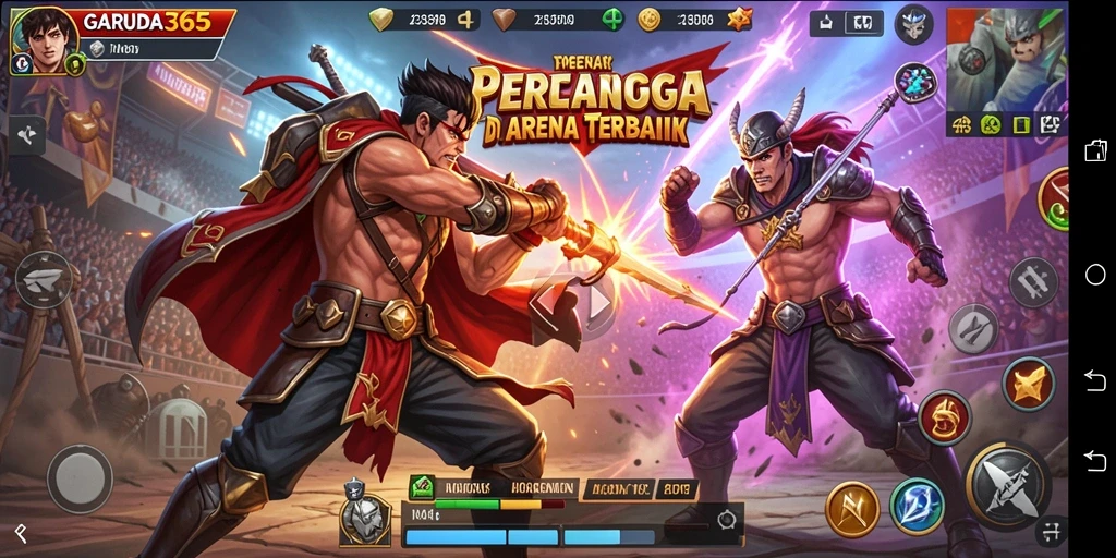 Tampilan gameplay intens di arena pertarungan GARUDA365.