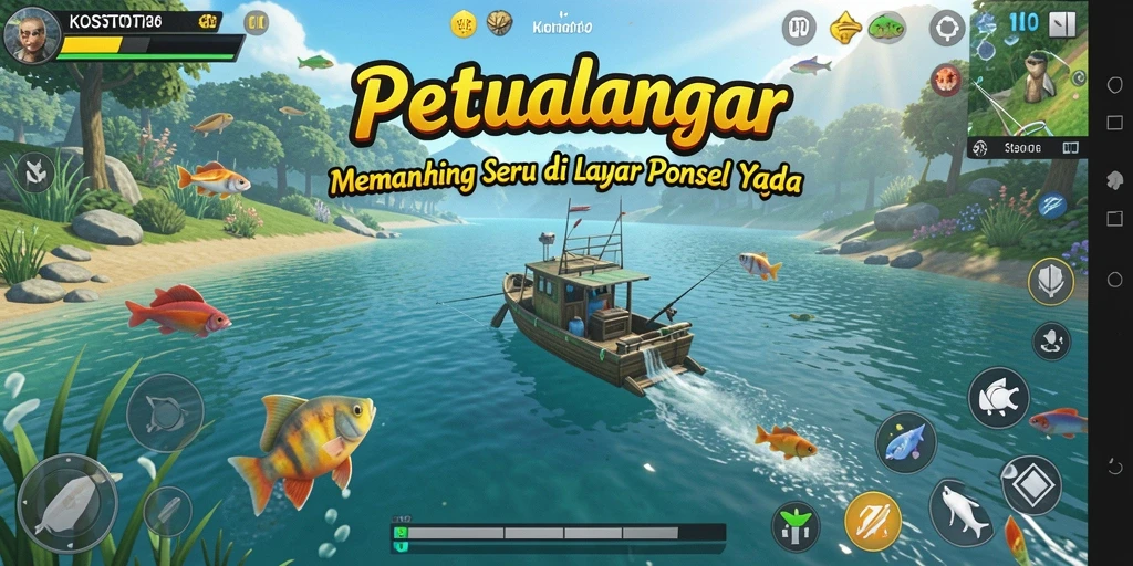 Gameplay KOSTOTO yang menarik saat memancing berbagai jenis ikan.