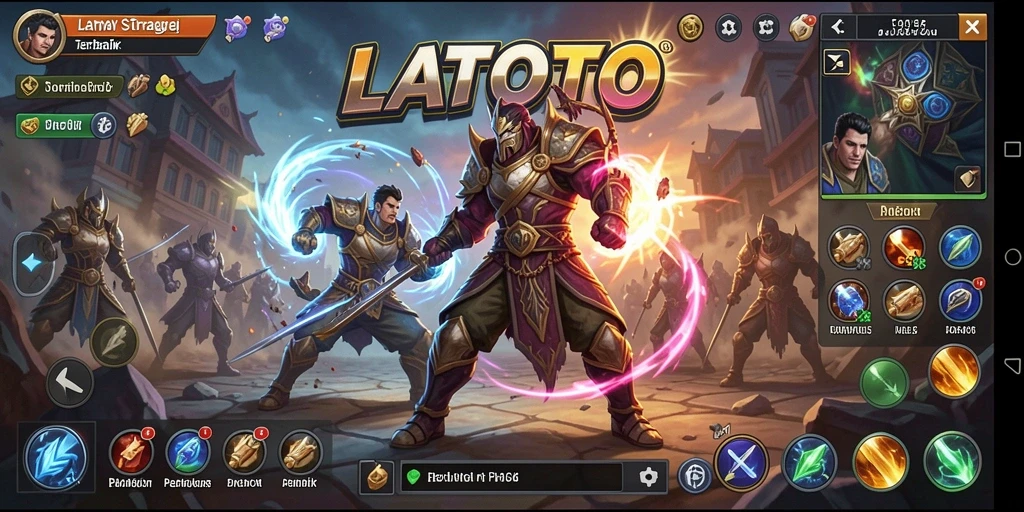 Screenshot gameplay LATOTO menunjukkan aksi pertempuran strategi yang menarik.