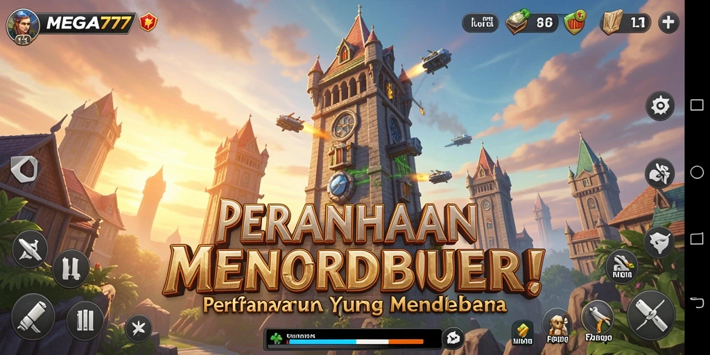 Screenshot gameplay MEGA777 dengan aksi menara pertahanan.