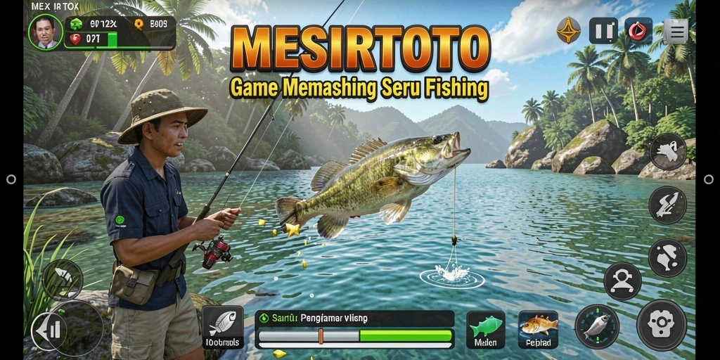 Gameplay memancing seru di MESIRTOTO dengan beragam lokasi dan ikan.