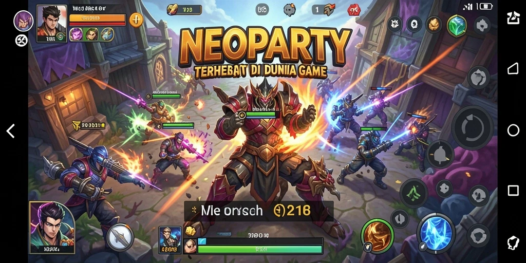 Screenshot pertarungan seru di NEOPARTY, menampilkan aksi karakter.