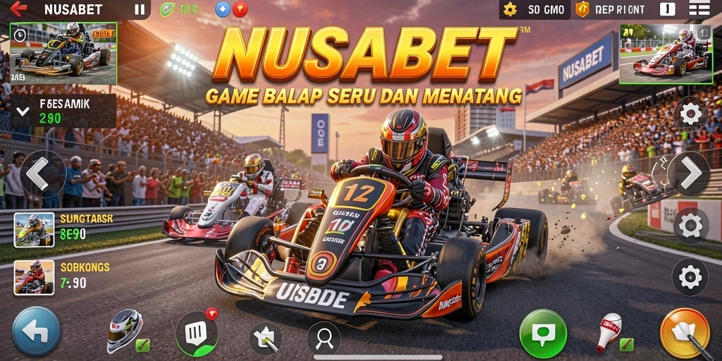 Tangkapan layar gameplay NUSABET yang menampilkan aksi balapan yang mendebarkan.