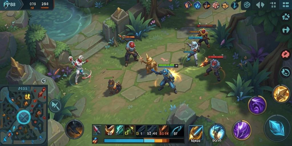 Screenshot utama PP88 menampilkan pertarungan seru dalam permainan MOBA.