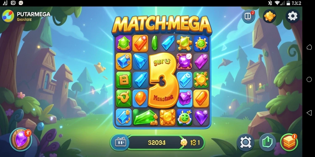 Screenshot menunjukkan gameplay seru di PUTARMEGA dengan kombinasi warna-warni.