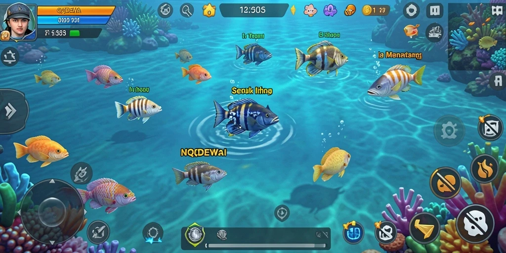 Gameplay seru QQDEWA saat menangkap ikan di lautan.