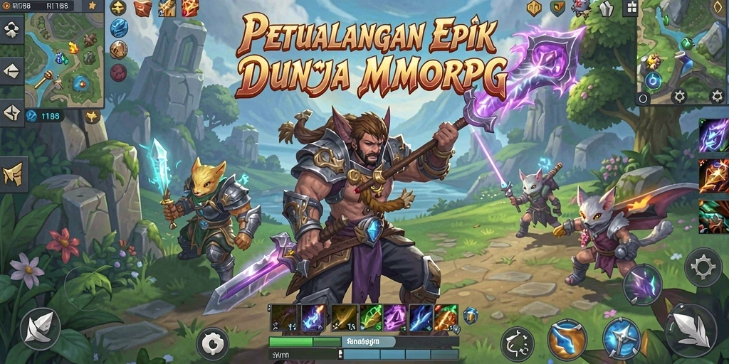 Screenshot gameplay RI188 menunjukkan aksi pertempuran seru di dunia MMORPG.