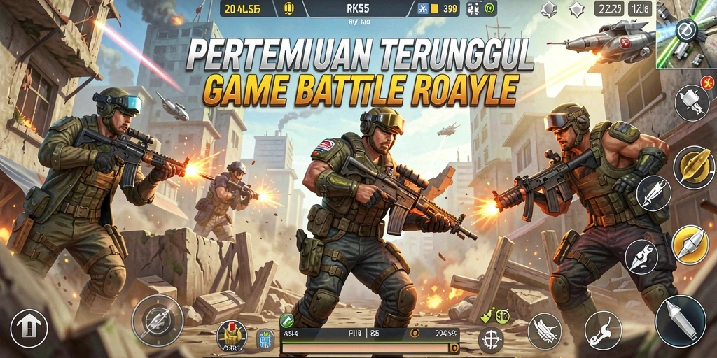 Screenshot menampilkan aksi seru dalam gameplay Battle Royale RK55.