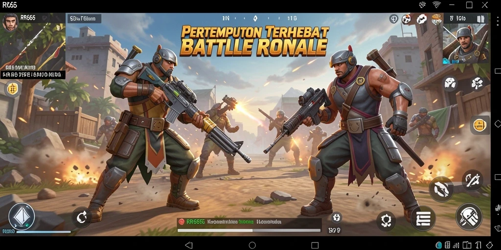 Screenshot RR666 menunjukkan aksi seru di lapangan tempur Battle Royale.
