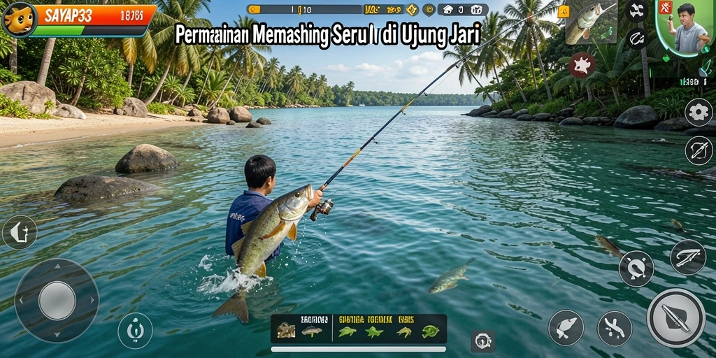 Screenshot gameplay SAYAP33 menampilkan momen seru saat memancing.