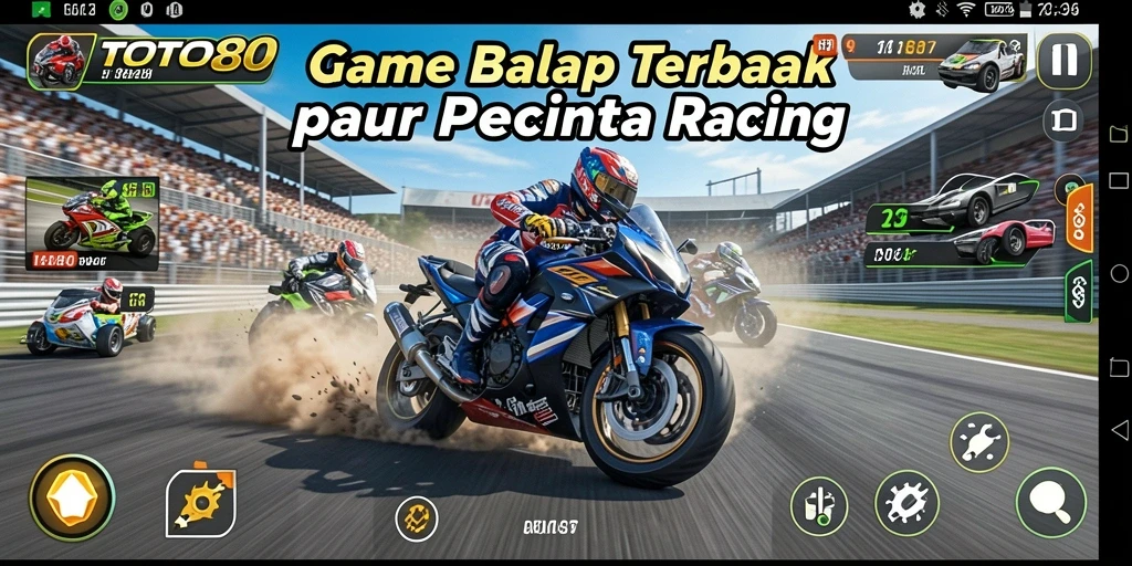 Screenshot gameplay TOTO80 menampilkan balapan penuh aksi.